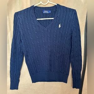 Cable knit Polo sweater in dark navy
